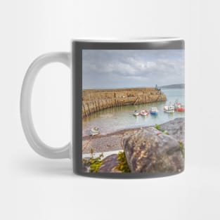 Clovelly Stone Wall And Fishing Boats, Devon, England Mug